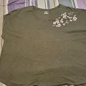Lane Bryant embroidered olive green t-shirt